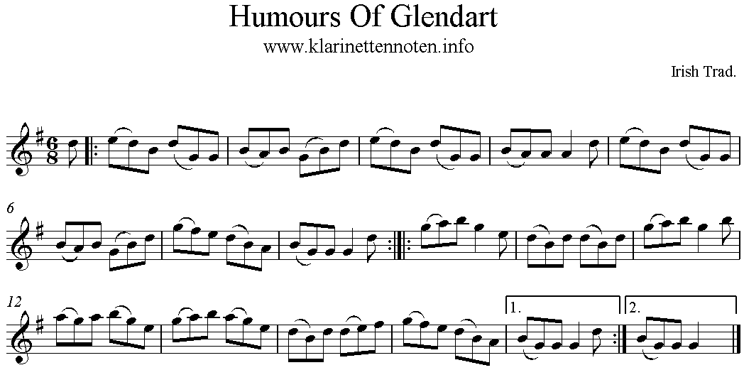 Humours of Glendart freescore G-Major, G-Gur, Klarinette